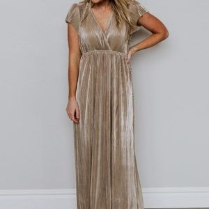 ATHENA GOLD PLEATED MAXI DRESS